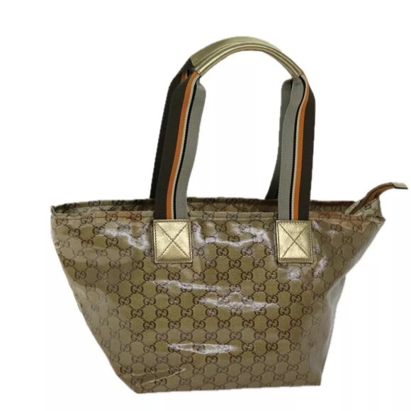 GUCCI GG Crystal Tote Bag Gold Gray Brown - Picture 1 of 16